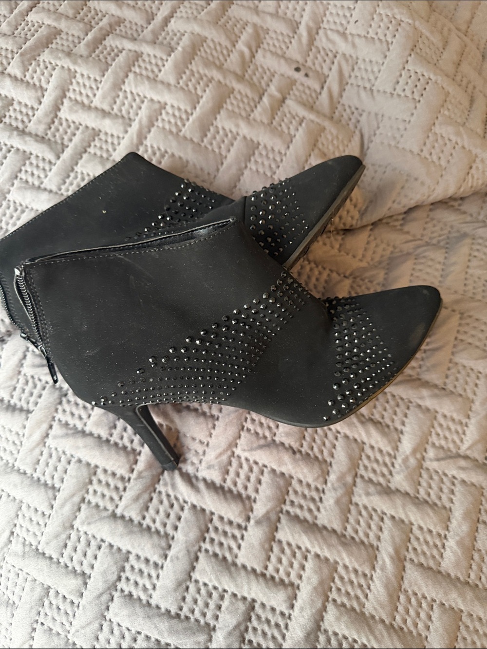 Black Studded Pointed-Toe Women's Ankle Boots